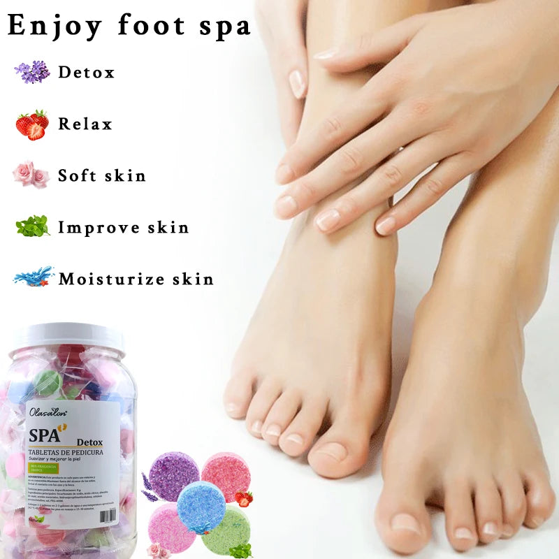 180/40pcs Instant Foot Bath Effervescent Tablets Essential Oil Bath Salt Spa Foot Care Exfoliating Soothing Skin Moisturizing