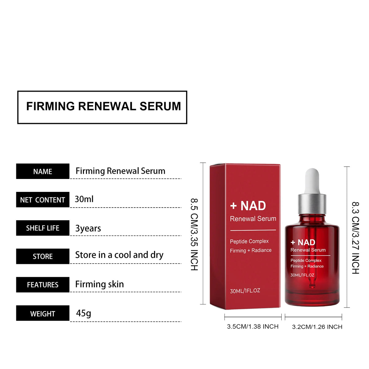 NAD Renewal Serum Peptide Complex Firming Brightening Anti Aging Hydrating Smooth Fine Lines Boosting Radiance Face Essence NAD Renewal Serum