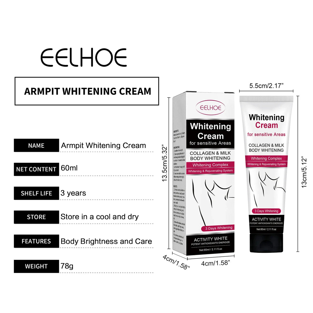Underarm Whitening Cream Lighten Skin Brightening Improve Dullness Bleaching Private Parts Knee Thighs Armpit Whitening Cream