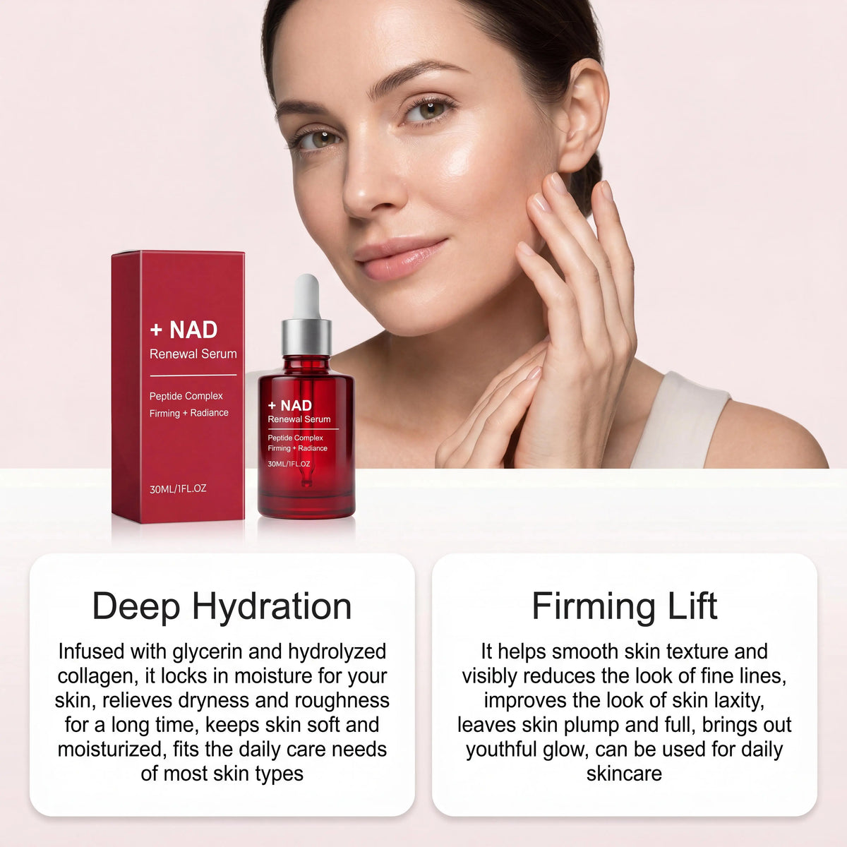 NAD Renewal Serum Peptide Complex Firming Brightening Anti Aging Hydrating Smooth Fine Lines Boosting Radiance Face Essence NAD Renewal Serum