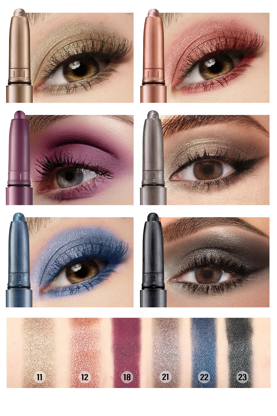 Shimmer & Matte Multi-Color Eyeshadow Sticks | Blendable, Long-Lasting Eye Shadow Pencils Smooth Application for Bold or Natural