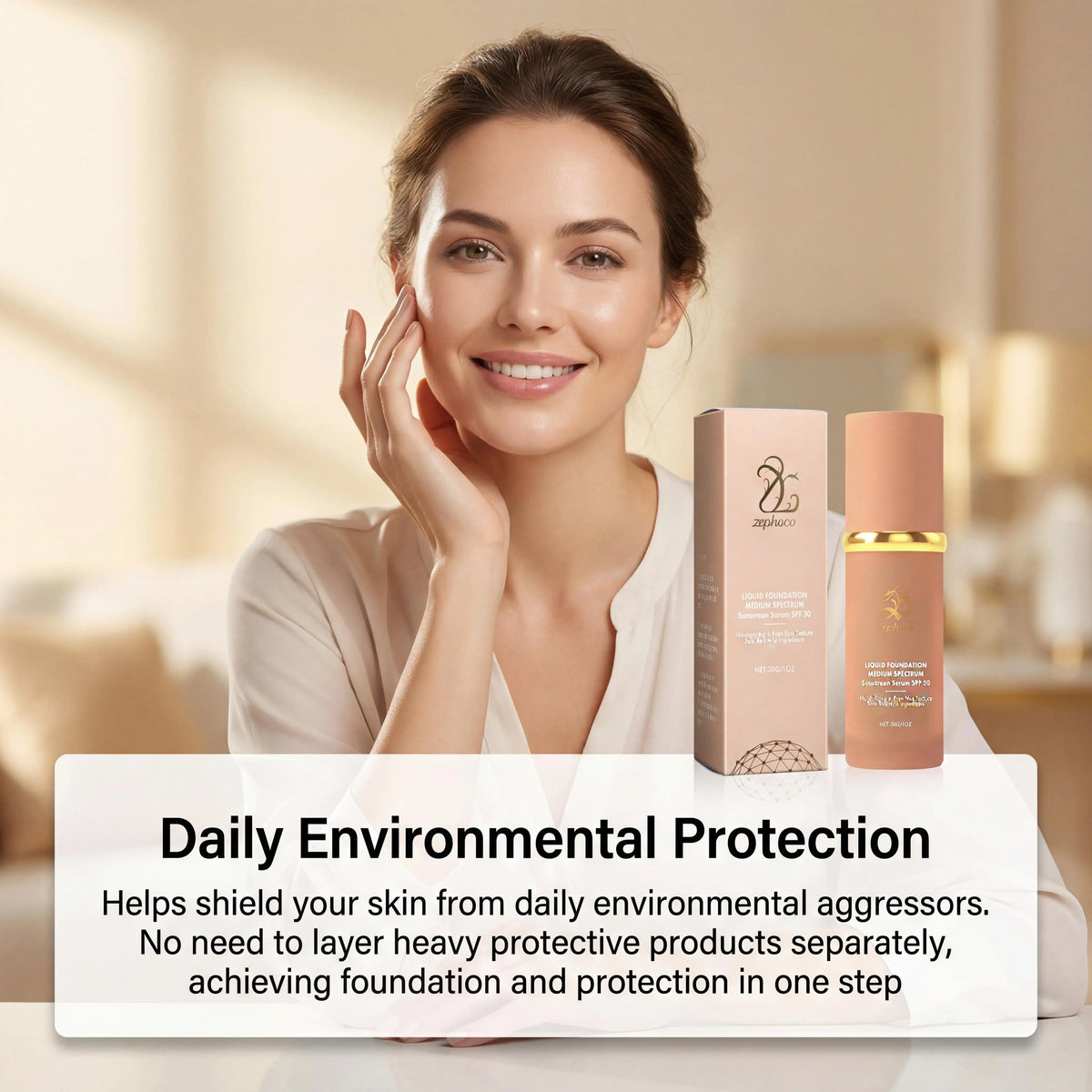 Zephoco Liquid Foundation Spf 50+ Magic Color Changing Waterproof Sweat-Resistant Full Coverage Concealer Long-Lasting Base Makeup