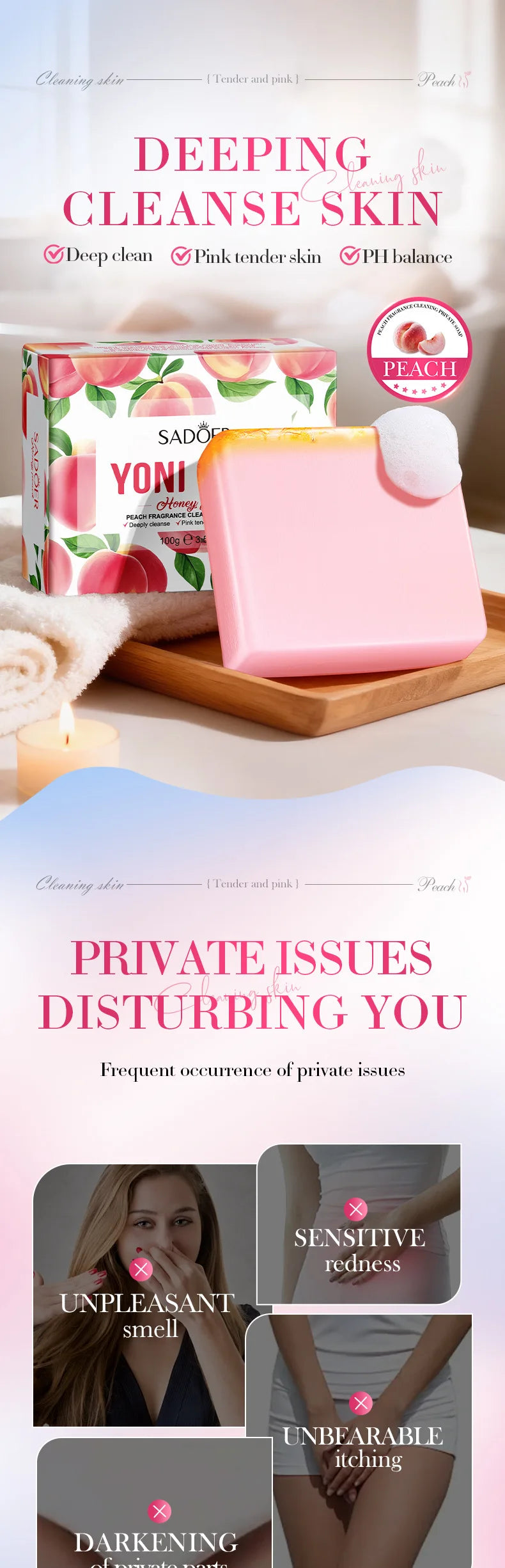 Peach Intimate Soap Includes foaming Net- Gentle Cleansing & Freshness, PH-Balanced Formula for Sensitive Skin, Nourishing Mild