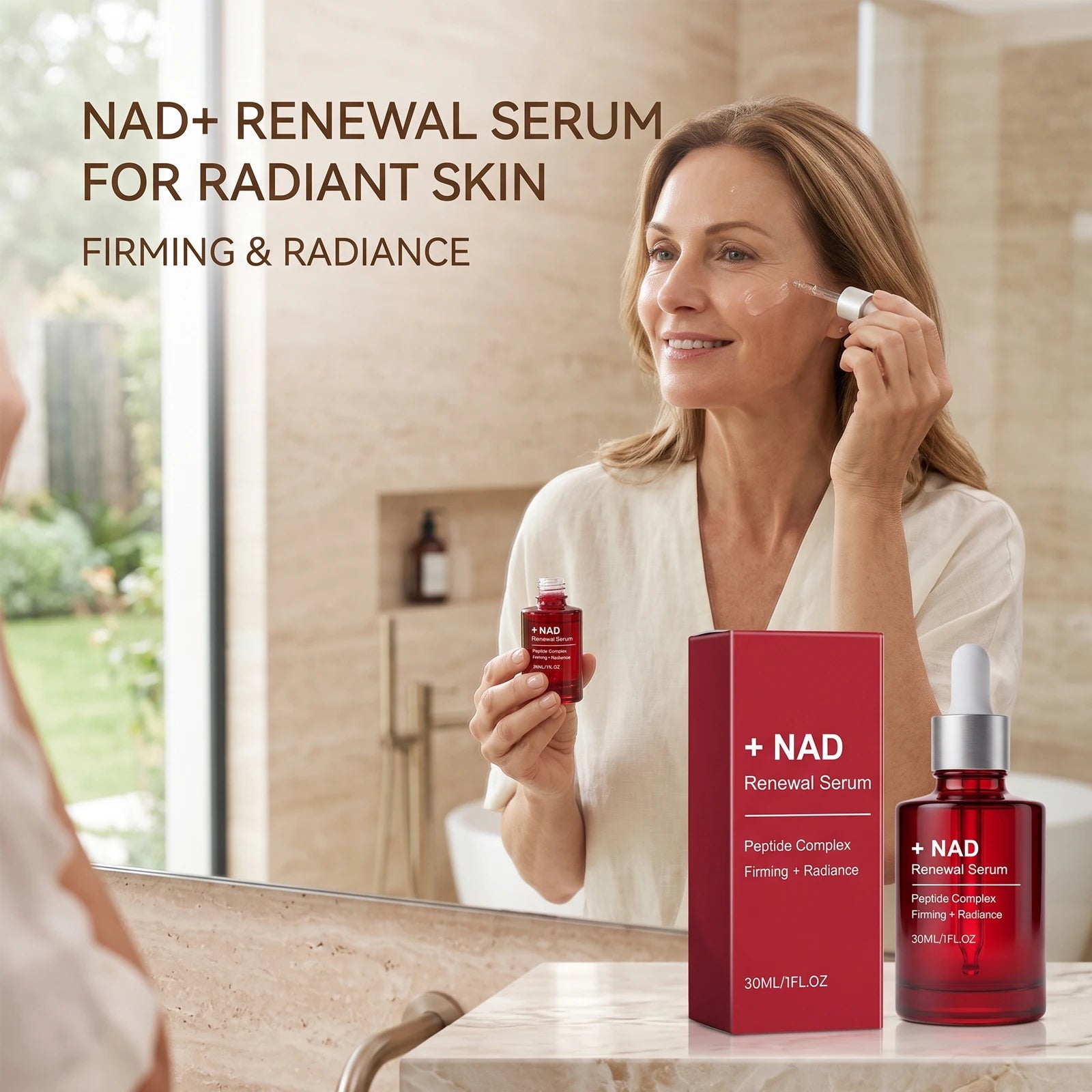 NAD Renewal Serum Peptide Complex Firming Brightening Anti Aging Hydrating Smooth Fine Lines Boosting Radiance Face Essence NAD Renewal Serum