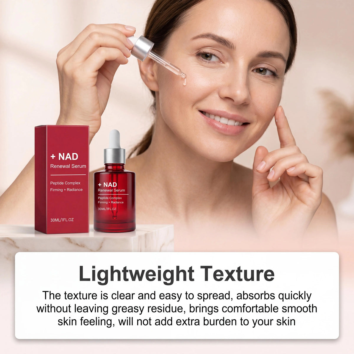 NAD Renewal Serum Peptide Complex Firming Brightening Anti Aging Hydrating Smooth Fine Lines Boosting Radiance Face Essence NAD Renewal Serum