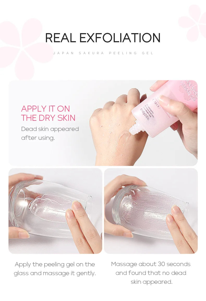 LAIKOU Exfoliating Face Scrub Peeling Gel Moisturizing Whitening Sakura Japan Remove Blackhead Acne Detoxifies & Clean All Skin