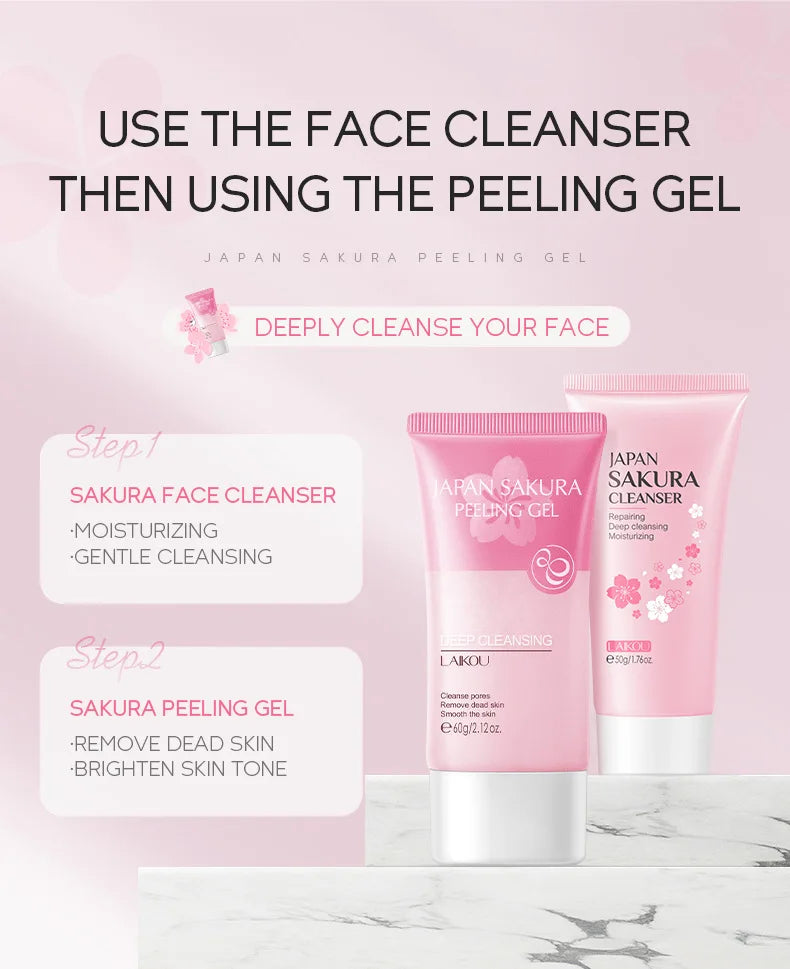 LAIKOU Exfoliating Face Scrub Peeling Gel Moisturizing Whitening Sakura Japan Remove Blackhead Acne Detoxifies & Clean All Skin