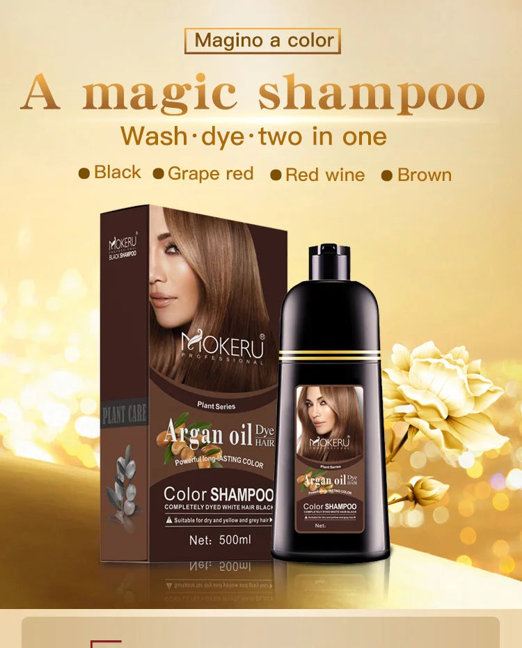 Mokeru Natural Fast Coloring Argan Oil For Hair Dark Brown Argan Speedy Hair Color Shampoo for Gray Hair Dye Shampoo