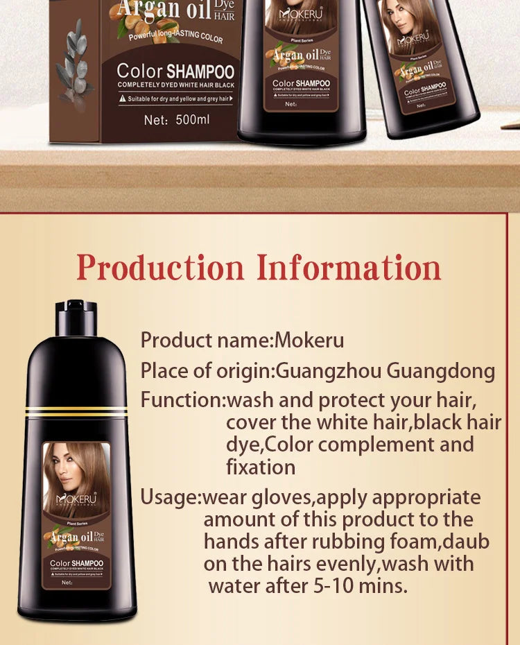 Mokeru Natural Fast Coloring Argan Oil For Hair Dark Brown Argan Speedy Hair Color Shampoo for Gray Hair Dye Shampoo