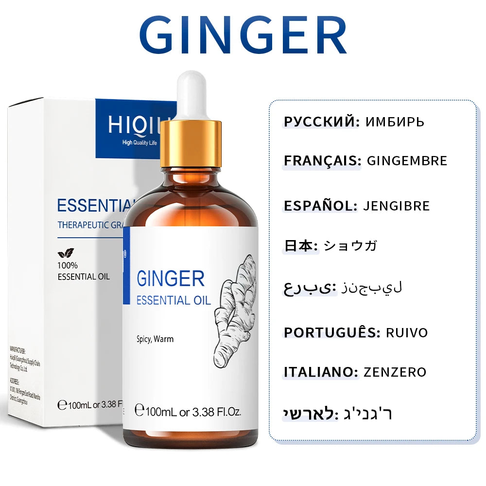 HIQILI 100ML Lavender Jasmine Rose Vanilla Mint  Eucalyptus Lemon Essential Oils for Diffuser, Humidifier, Massage, Skin, Hair