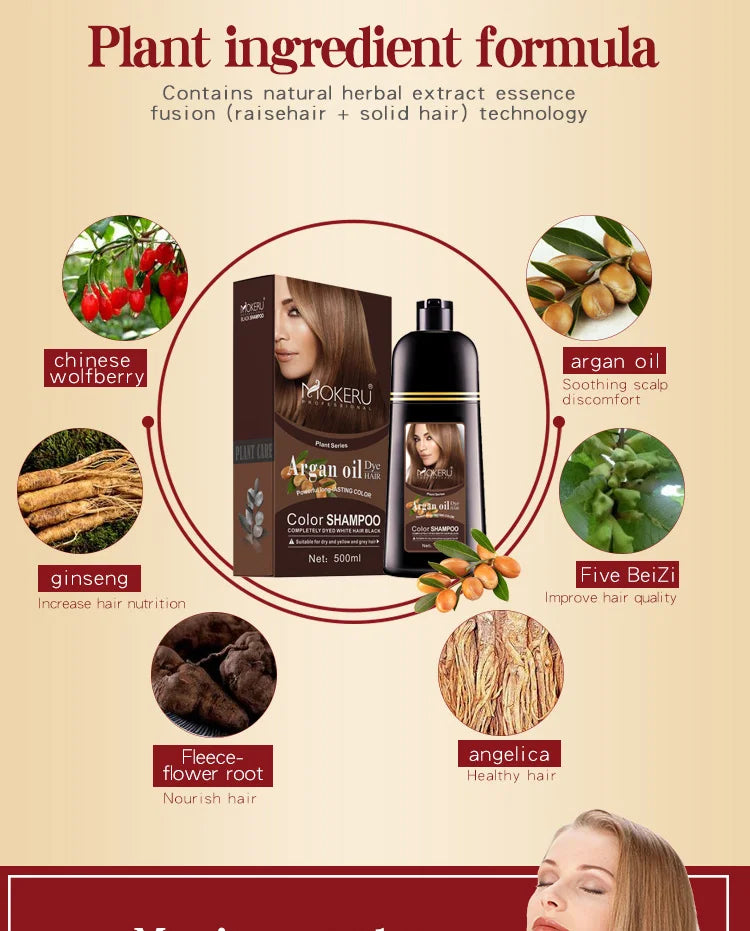 Mokeru Natural Fast Coloring Argan Oil For Hair Dark Brown Argan Speedy Hair Color Shampoo for Gray Hair Dye Shampoo