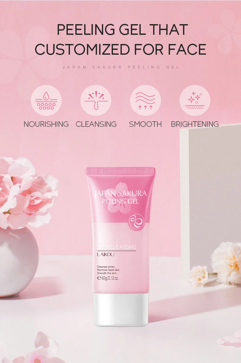 LAIKOU Exfoliating Face Scrub Peeling Gel Moisturizing Whitening Sakura Japan Remove Blackhead Acne Detoxifies & Clean All Skin