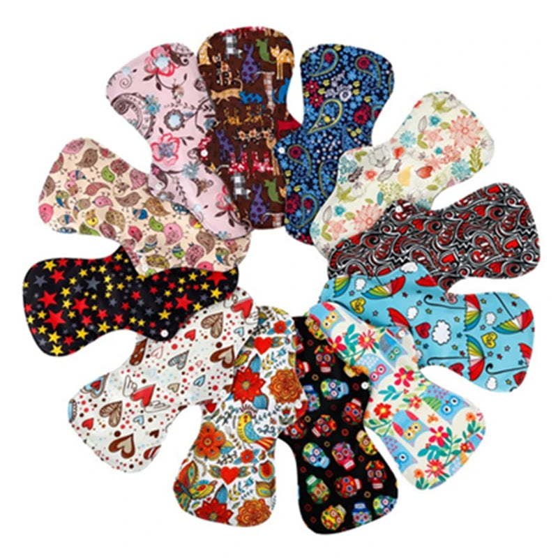10pcs Organic Bamboo Charcoal Washable Hygiene Menstrual Pads Heavy Flow Sanitary Pads Lady Cloth Pad Reusable Pads