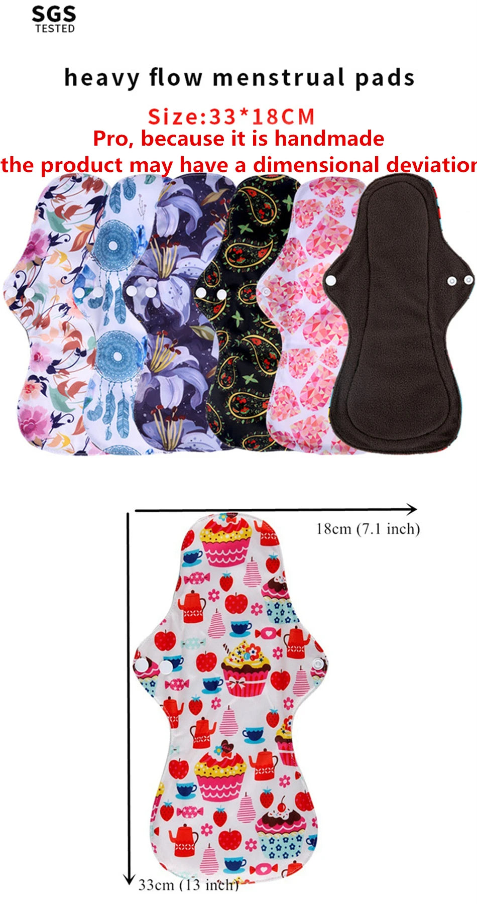 10pcs Organic Bamboo Charcoal Washable Hygiene Menstrual Pads Heavy Flow Sanitary Pads Lady Cloth Pad Reusable Pads