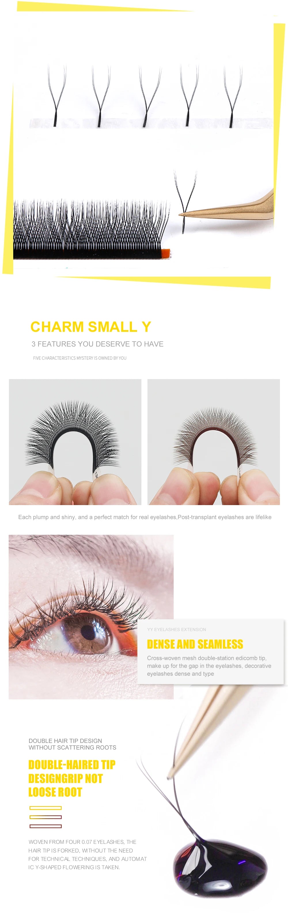 DeceMars YY Shape  Black Brown Eyelashes Extensions Two Tip Lashes C/D Curl  High Quality  Idividual
