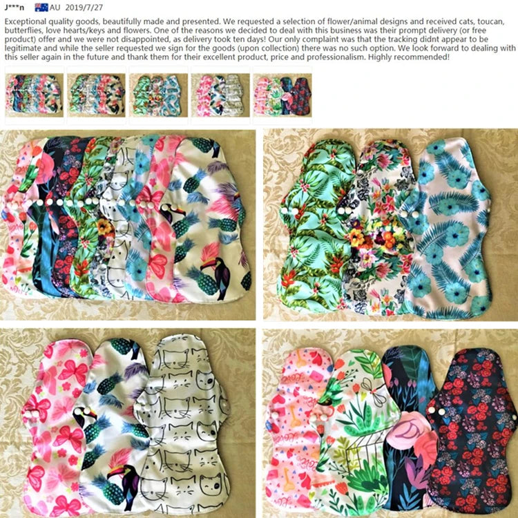 10pcs Organic Bamboo Charcoal Washable Hygiene Menstrual Pads Heavy Flow Sanitary Pads Lady Cloth Pad Reusable Pads