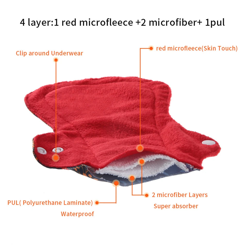 10pcs Organic Bamboo Charcoal Washable Hygiene Menstrual Pads Heavy Flow Sanitary Pads Lady Cloth Pad Reusable Pads