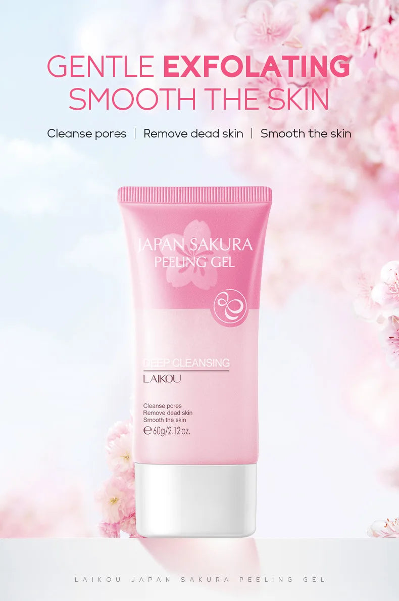 LAIKOU Exfoliating Face Scrub Peeling Gel Moisturizing Whitening Sakura Japan Remove Blackhead Acne Detoxifies & Clean All Skin