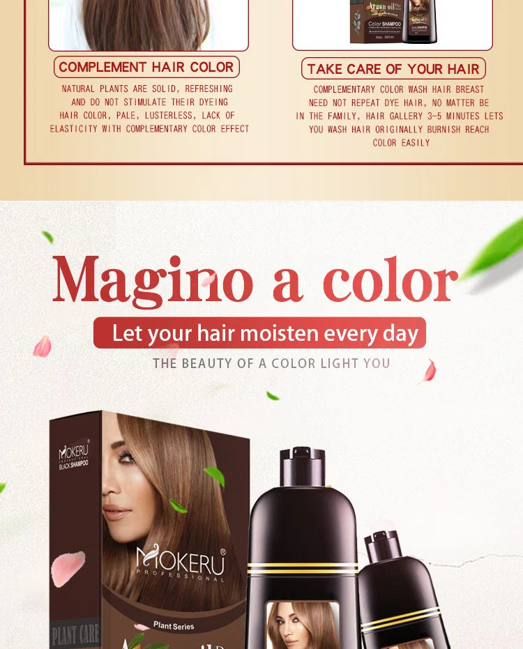 Mokeru Natural Fast Coloring Argan Oil For Hair Dark Brown Argan Speedy Hair Color Shampoo for Gray Hair Dye Shampoo