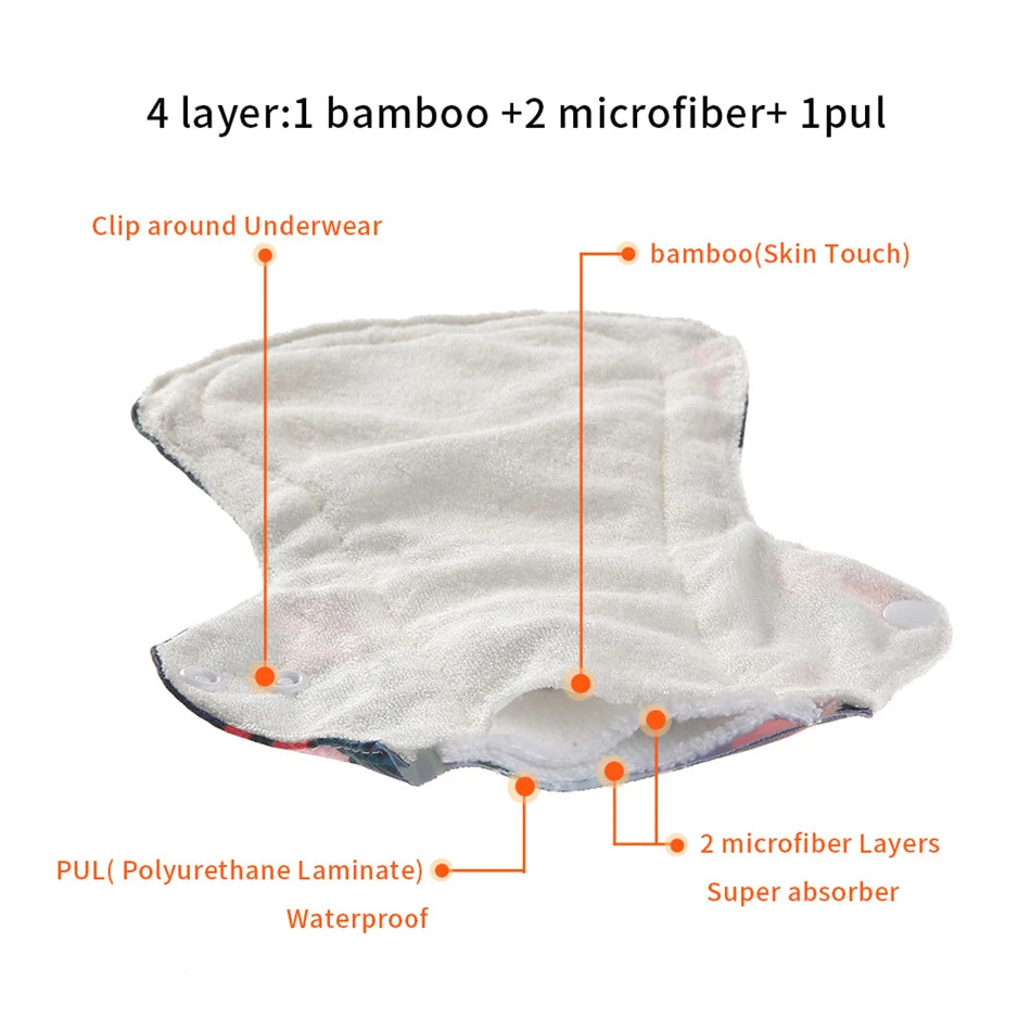 10pcs Organic Bamboo Charcoal Washable Hygiene Menstrual Pads Heavy Flow Sanitary Pads Lady Cloth Pad Reusable Pads