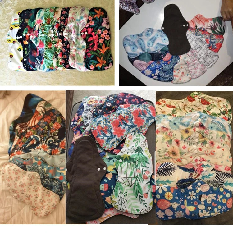 10pcs Organic Bamboo Charcoal Washable Hygiene Menstrual Pads Heavy Flow Sanitary Pads Lady Cloth Pad Reusable Pads