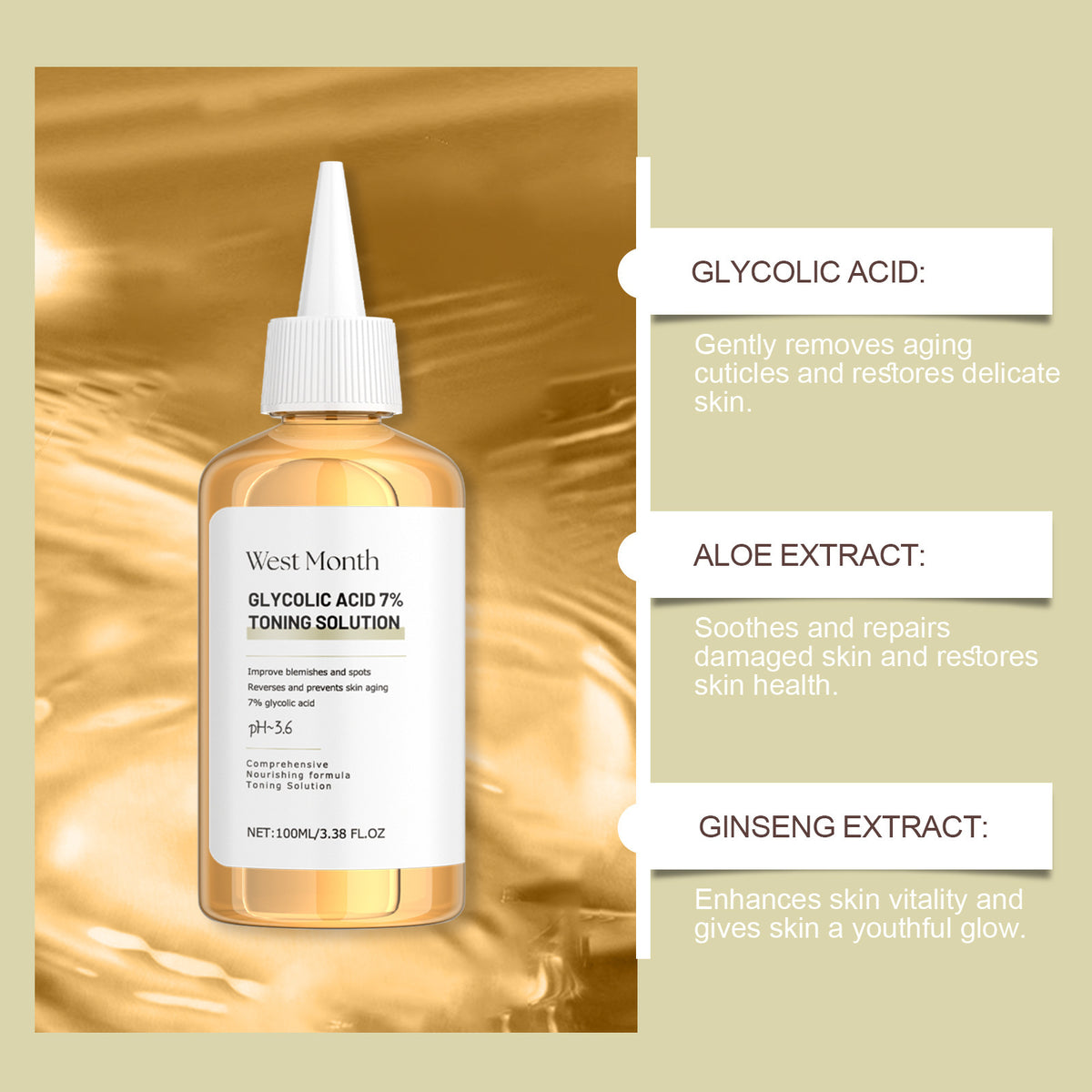 West&Month Glycolic Toner Remove Acne Marks Lightening Repairing Exfoliating Hydrating Whitening Rejuvenating Skin Care Products