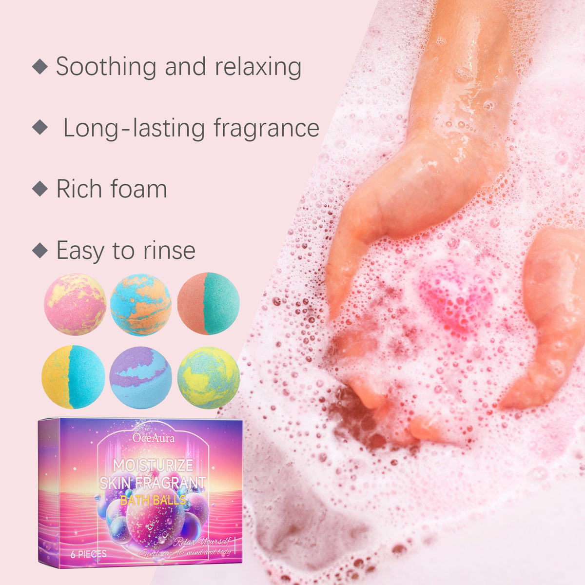 Bubble Bath Bombs Rosemary Lavender Aromatherapy Body Cleaning Exfoliating Relaxation Moisturize Stress Relief Shower Salt Balls