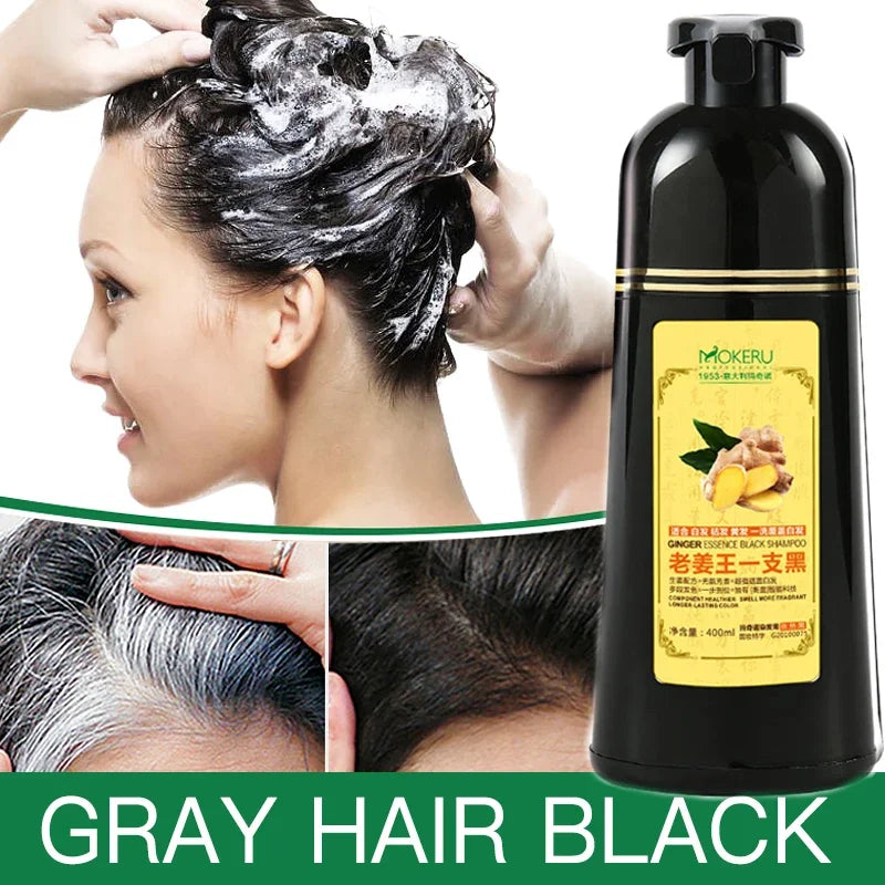 1pc  Ginger shampoo Herbal Non Allergic Natural Fast Blacking Gray Hair Dye Black Shampoo  For White  Coloring 500ml
