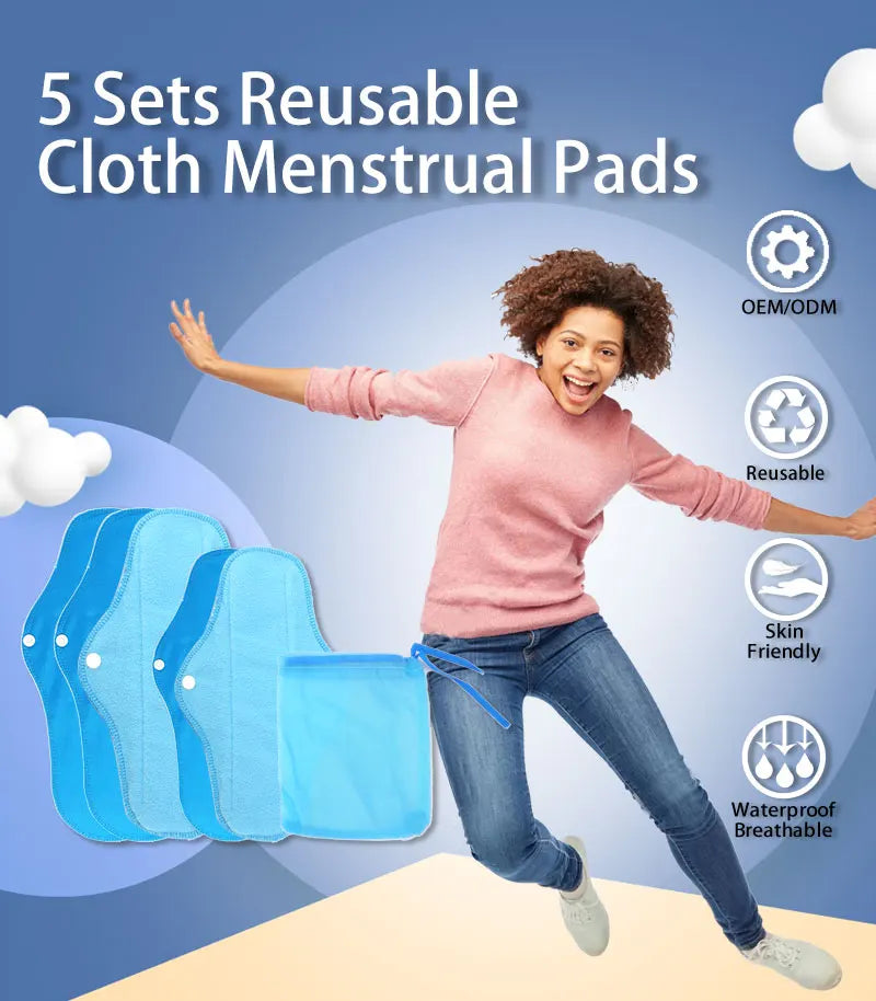 5pcs S/M Size Reusable Sanitary Pads Heavy Polar Fleece Towel Washable Panty Liner Mama Menstrual Pad with 1pc Wet Bag