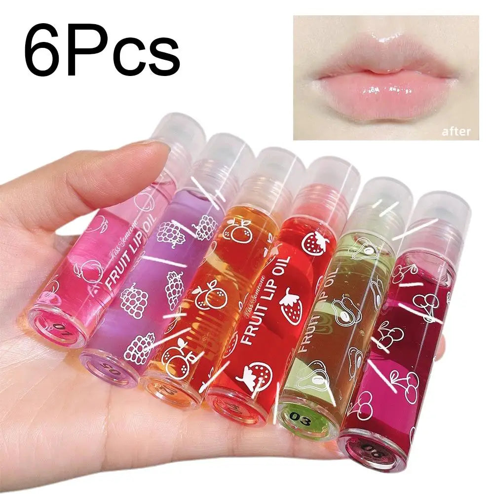 6 Colors Roll-on Fruit Essence Lip Balm Lip Oil Lip Moisturizing Mirror Primer Lip Lipstick Hydrating random Gloss Transparent