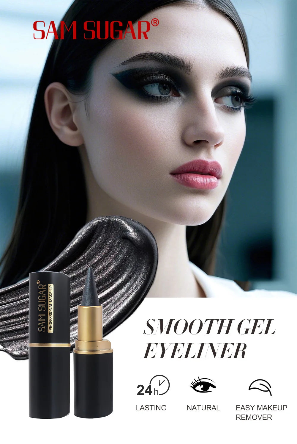 Black Waterproof Eyeliner Pen Long Lasting 24H Smudge Proof Gel Makeup Highlighter For Smokey Eye Look Fast Drying