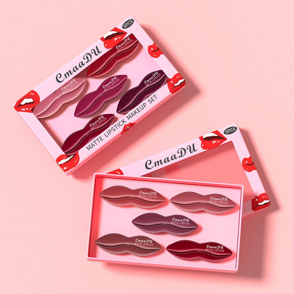 5pcs Matte Lipstick Set Velvety Smooth Long Lasting High Pigment Waterproof Lip Makeup Kit With Elegant Gift Box