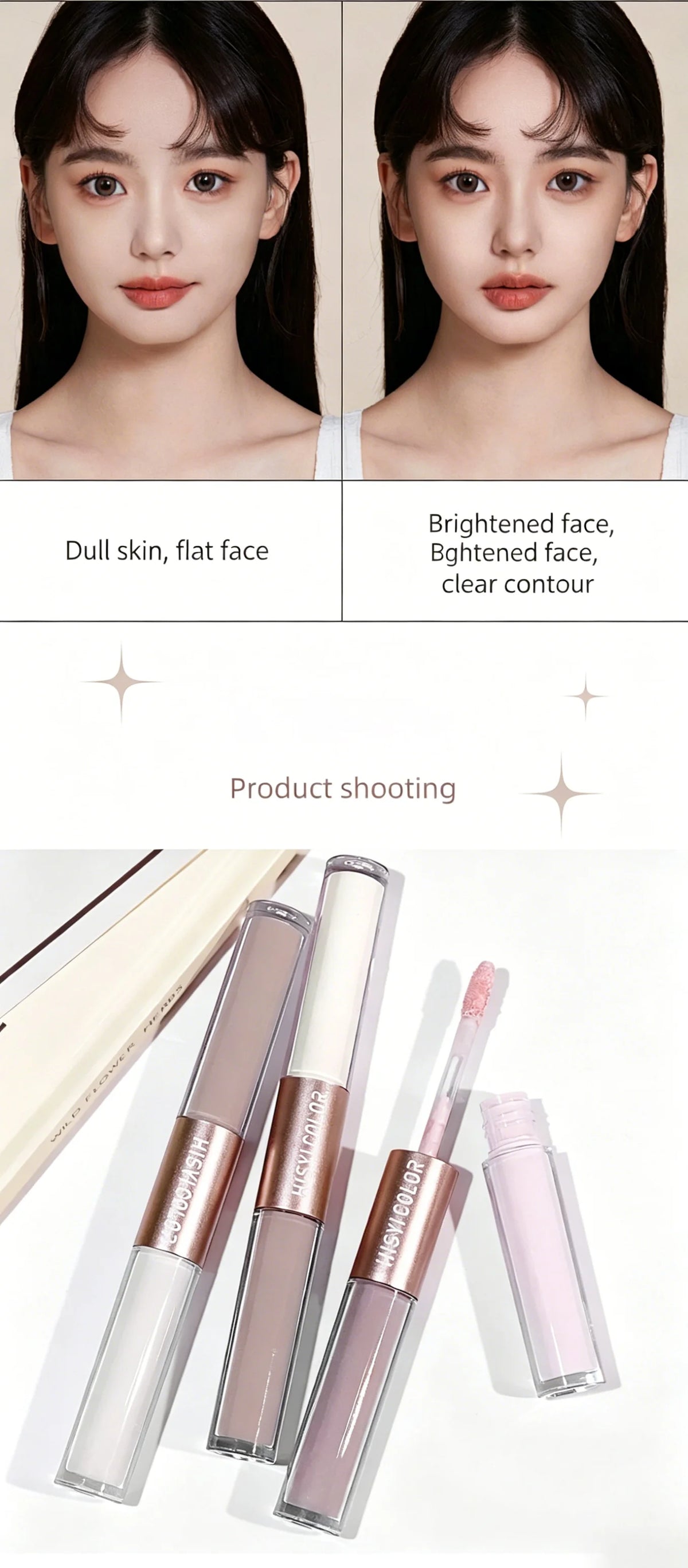 Dual-End Liquid Highlighter Pen, Skin Brightening & Contouring Stick, Natural Contour, Long-Lasting, Waterproof