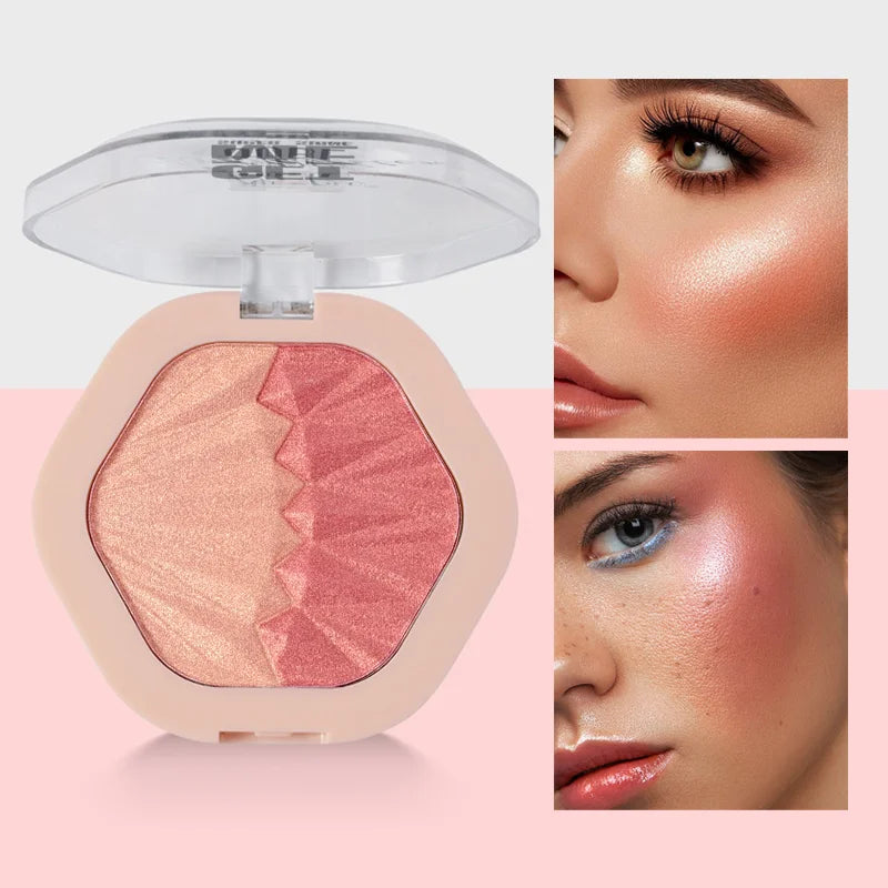 2-Color Blush Palette 2 in 1 Contouring Cream Face Cheek Blush Cream Makeup Sparkle Highlight Multicolor Makeup Blush