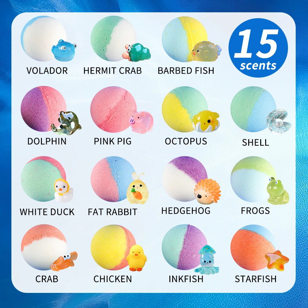 Bath Treats for Kids with Surprise Inside, 15 Pack Kids Bath Treats Gift Set, Natural Organic Kids Bubble Bath Fizzy with Bath T