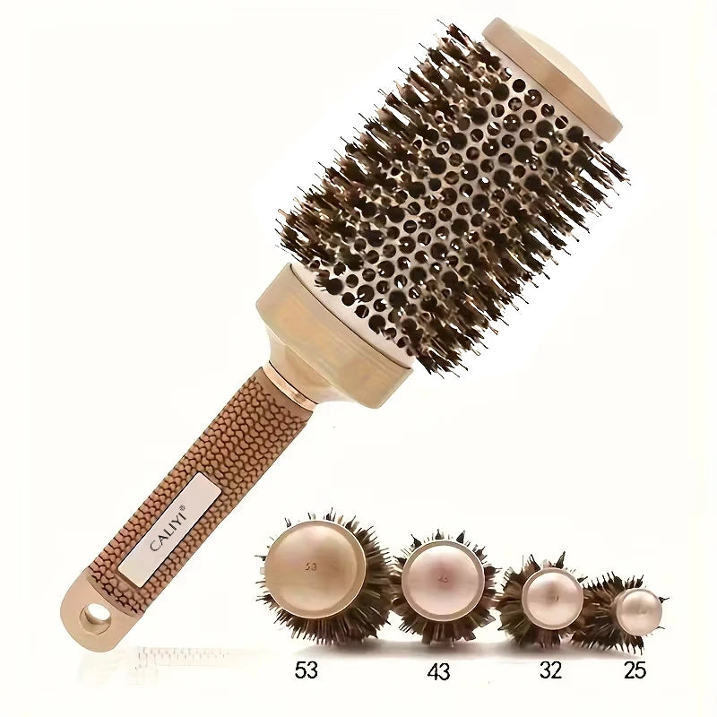 4 Sizes Curling Hair Comb Heat Conductive Aluminum Barrel Volumizing Curling Styling Brush with Air Vent Boar Bristle Hair Brush