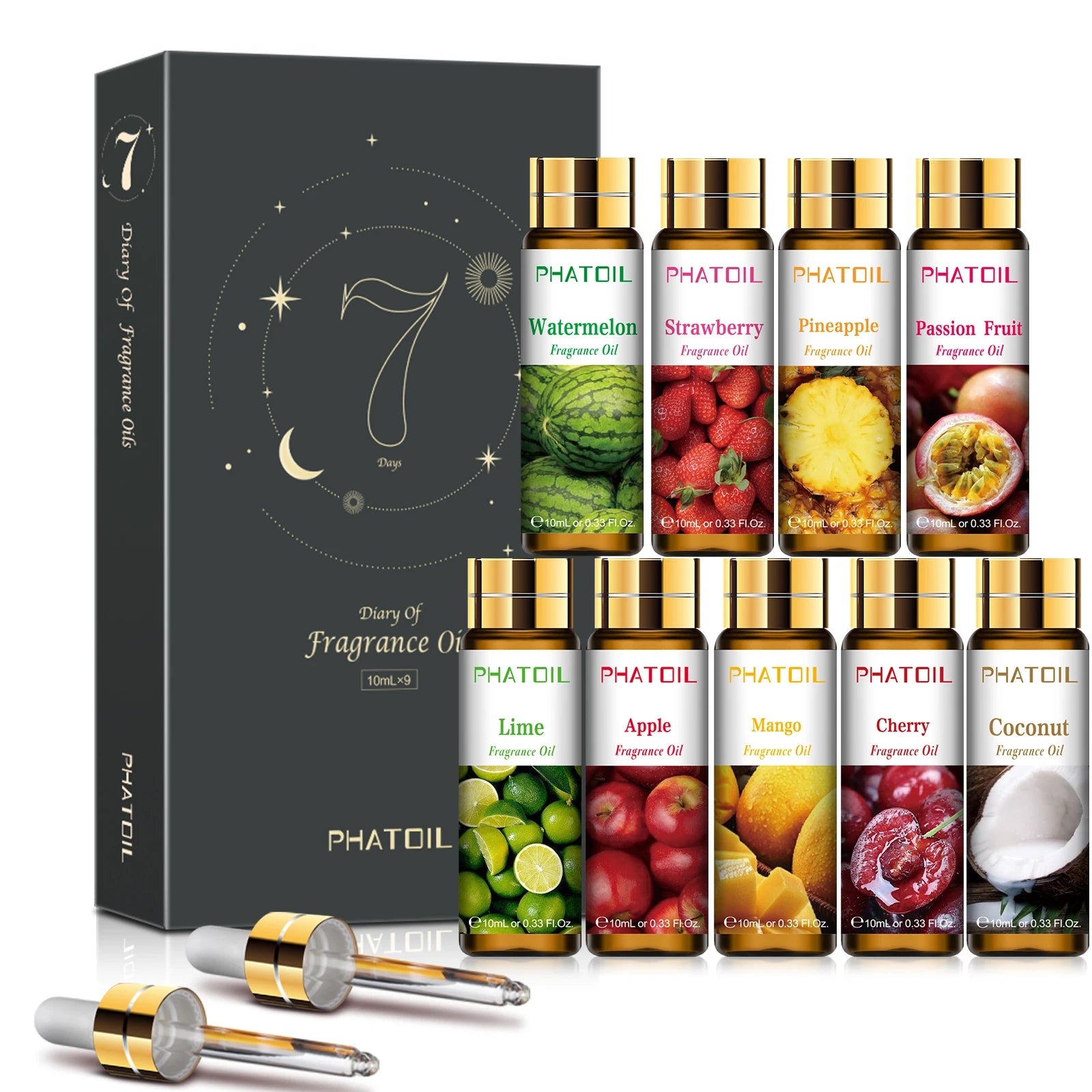PHATOIL 1/3/9pcs 10ml Fruit Fragrance Oil Peach Strawberry Passion Fruit Cherry Mango Watermelon Apple Aroma Fragrance Oils