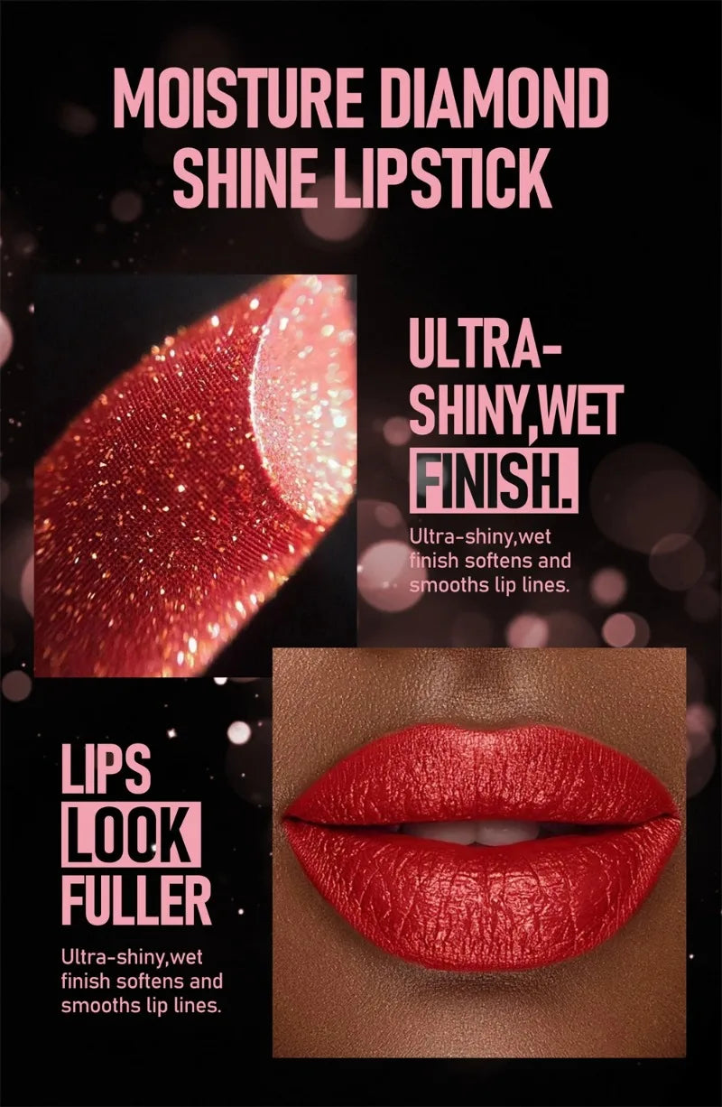 8 Colors Diamond Shimmer Lipstick Purple Metallic Glitter Pearlescent Lip Tint Long Lasting Waterproof Lipstick Makeup Cosmetics
