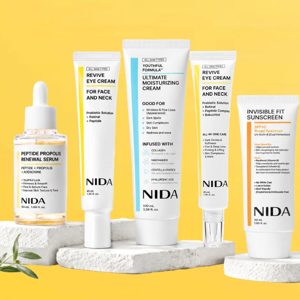 NIDA Propolis Peptide Renewal Facial Serum Ultimate Moisturizing Cream Retinol Probiotic Eye Cream Rejuvenating Firming Skincare