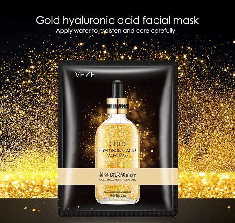 10pcs 24K Gold Hyaluronic Acid Face Mask Firming Moisturizing Hydrating Beauty skincare Sheet Masks Facial Mask Face Care