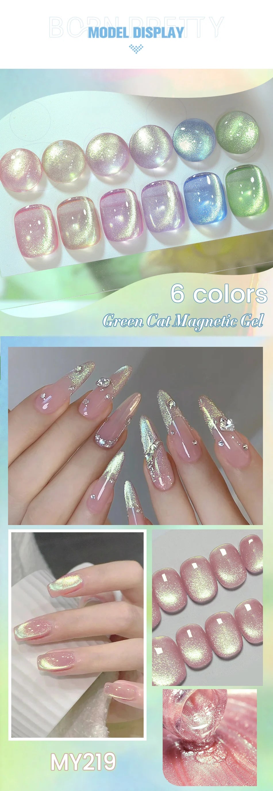BORN PRETTY 10ml Green Cat Magnetic Gel Ultra Shine Holographic Glitter Semi Permanant Soak Off UV LED Gel Varnish For Manicure