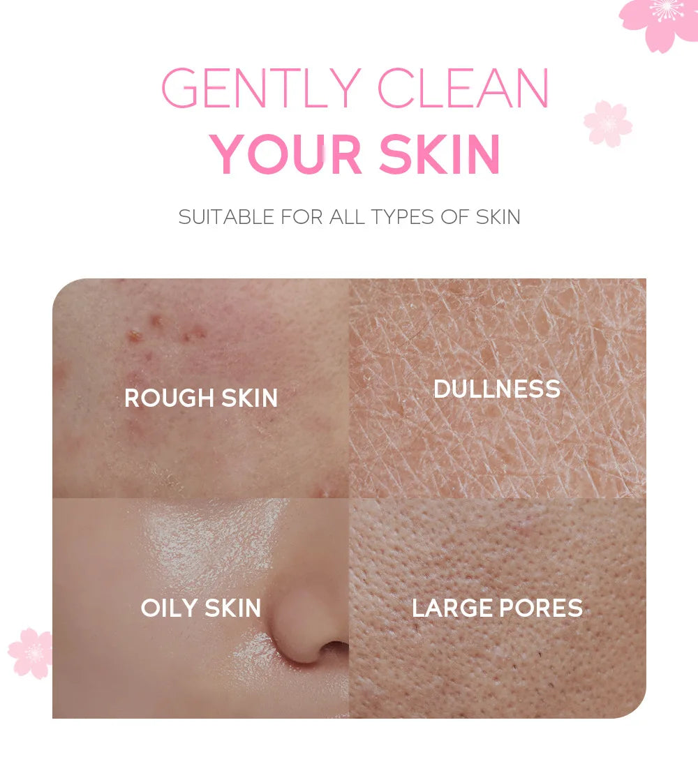 Sakura Gentle Facial Foaming Cleanser Shrink Pores Deep Clean Oil Control Reduce Blackhead Moisturizing Facial Skin Care