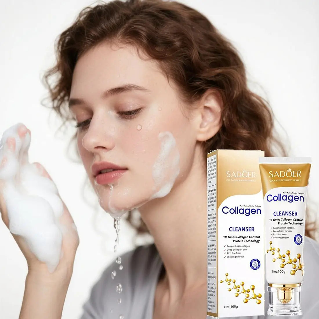 Collagen Cleansing Foam, Gentle Foaming Facial Cleanser With Collagen Face Wash For Deep Cleansing & Hydration Skincare 100g