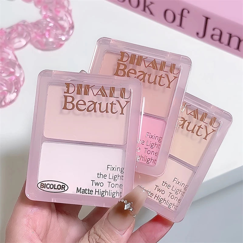 Two-tone Highlight Contour Palette Matte White Highlighter Grey Brown Nose Shadow Face Contouring Bronzer Brighten Powder Makeup