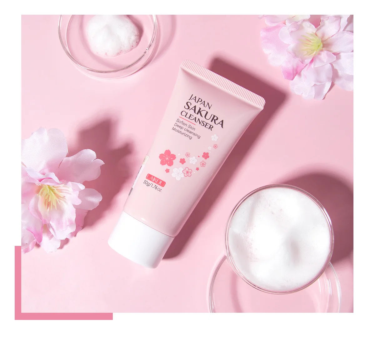 LAIKOU Sakura Cleanser Gentle Deep Cleaning Oil Control Moisturizing Shrink Pores Face Skin Care 50g Skin Cleanser All Skin Type