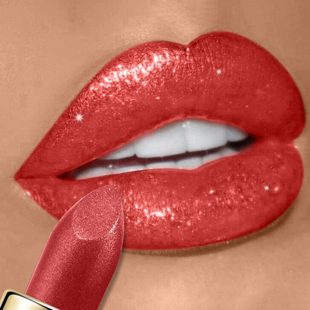 Pearlescent Glitter Lipstick Metallic Waterproof Long Lasting Matte Shimmer Diamond Lipstick Women Sexy Lips Makeup Cosmetics