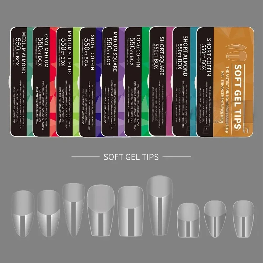 550Piece Medium and short soft gel nail tips Medium Apricot/Coffin Head Full Coverage Matte Extension Tool  Press-On Nail