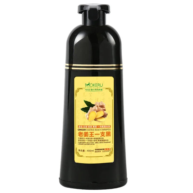 1pc  Ginger shampoo Herbal Non Allergic Natural Fast Blacking Gray Hair Dye Black Shampoo  For White  Coloring 500ml