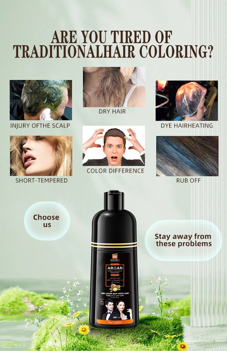 420ml Hair Dye,3-in-1 Hair Dye Shampoo Rapid Hair,Cleansing & Moisturising,Smoothing Black Hair Coloring Shampoo,Hair Care