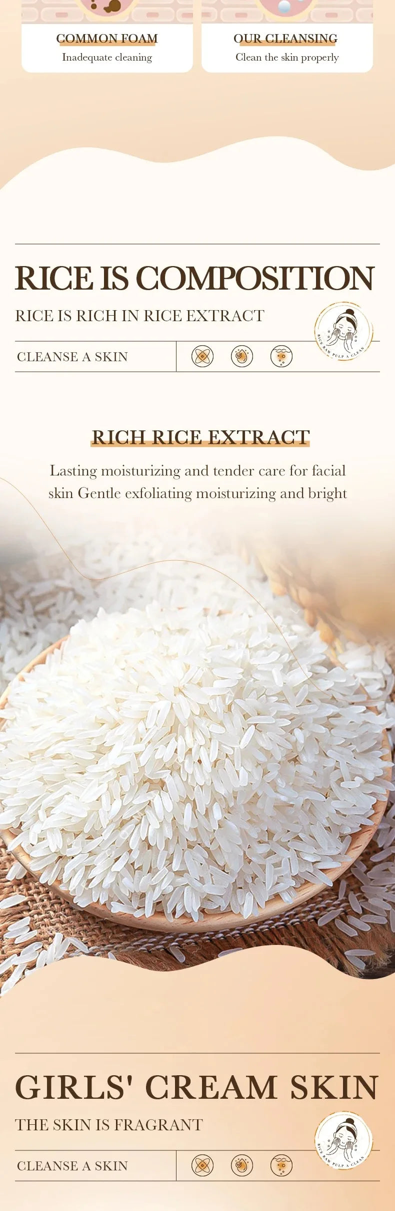 120ml Bioaoua Rice Puree Foaming Cleanser Cleansing Mousse Soothing Cleanser, Cleansing Foam with Brush Head
